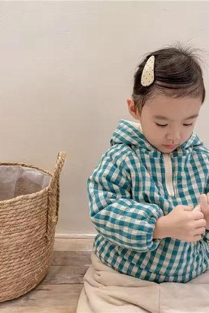 Children plaid fleece cotton kids casual outerwear