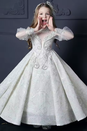 Full Sleeves Party Gown Shiny Sequined Dresses