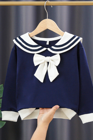 Girl Spring and summer pullover shirt Navy style clothing