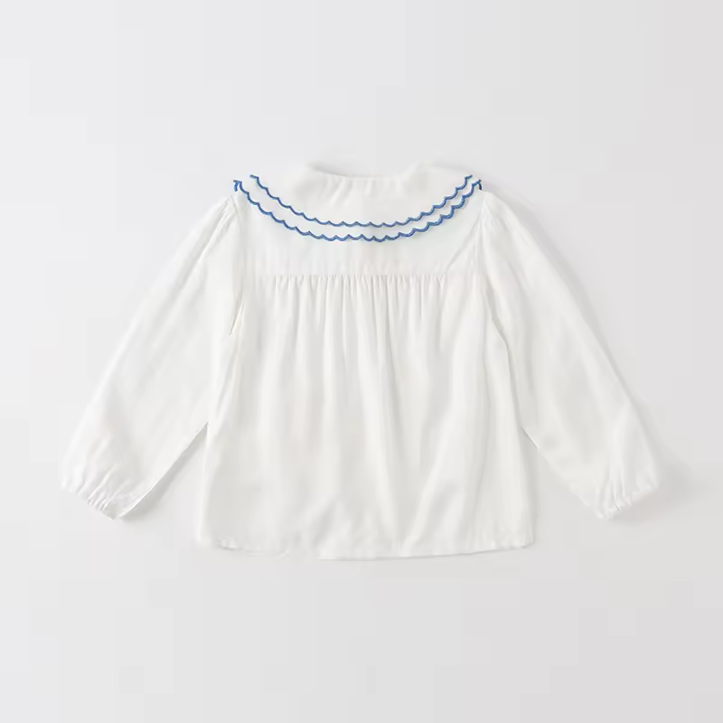 Girls White Long Sleeve Tops Children Outfits Solid Shirt - Image 2