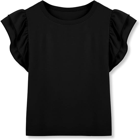 Summer Trendy Ruffle Sleeve Blouses Crew Neck Tees - Image 3