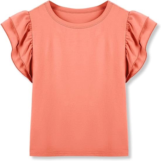 Summer Trendy Ruffle Sleeve Blouses Crew Neck Tees - Image 2
