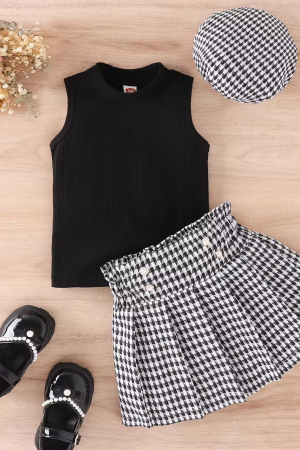 Summer Kids Sleeveless Vest skirt hat 3 Piece Set