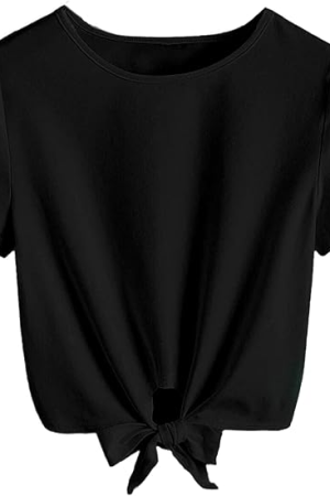 Girls Short Long Sleeve Shirt Casual Front Knot Tops Tee Blouse