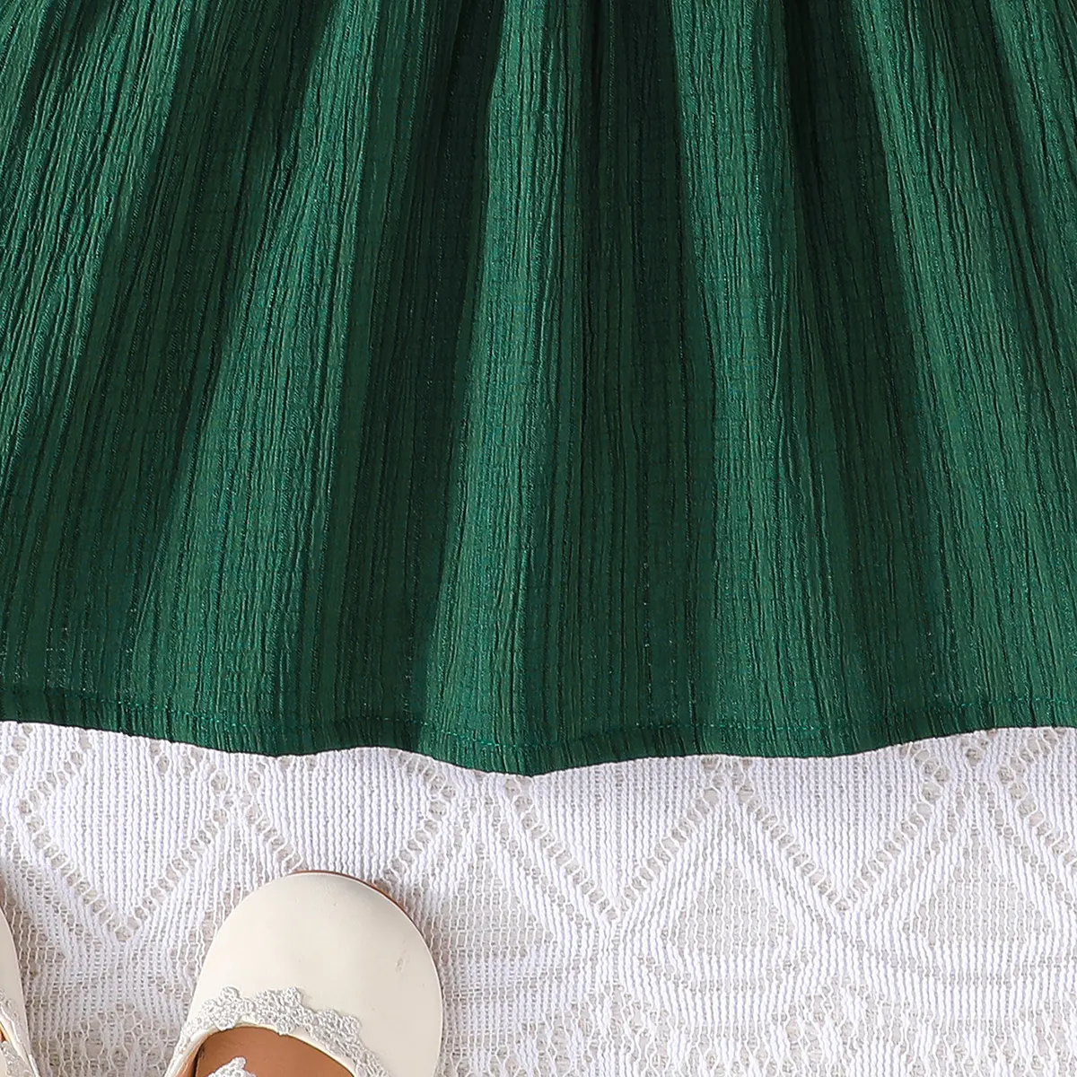 Children's sweet and elegant exquisite lace ruffle collar long sleeved green dress skirts - Image 6