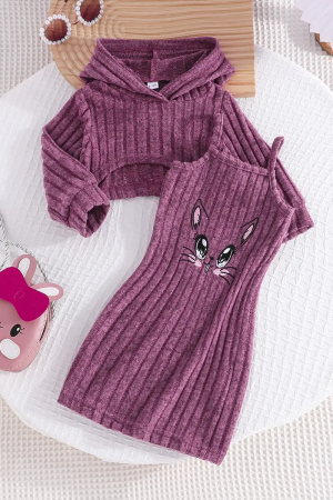 Fashion Sweet Purple long sleeved top sling dress skirts