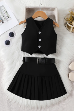 Girls clothing sets Solid Short Sleeve 2 Piece sets Skirts