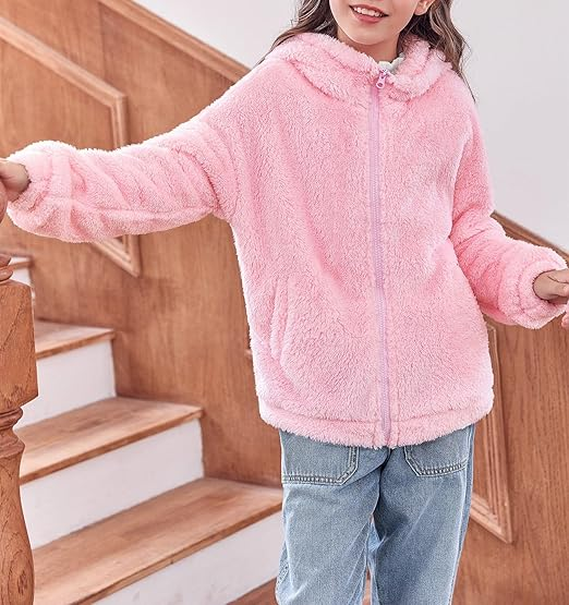 Girl Outerwear Jackets Kids Soft Fleece Zip up Hoodie - Image 2