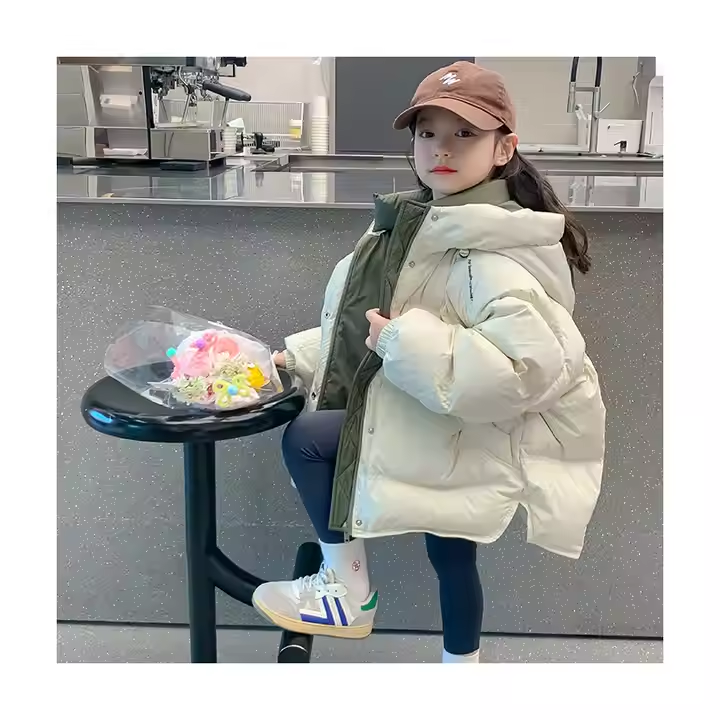 White Goose Down Kids Girls Outerwear Hooded Coat