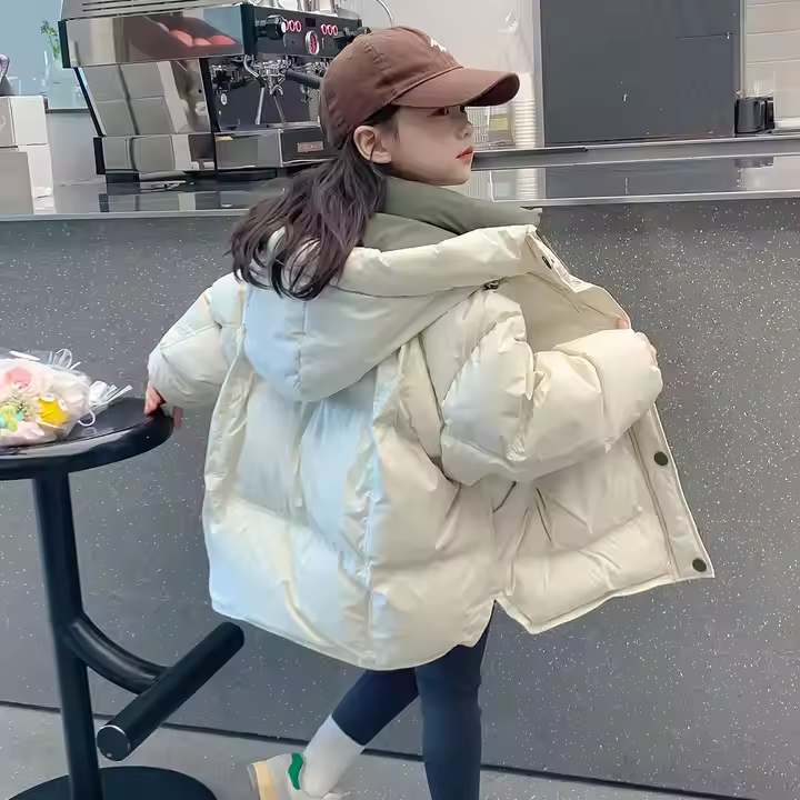 White Goose Down Kids Girls Outerwear Hooded Coat - Image 2