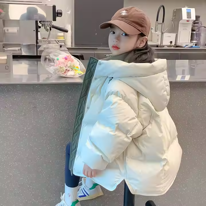 White Goose Down Kids Girls Outerwear Hooded Coat - Image 3