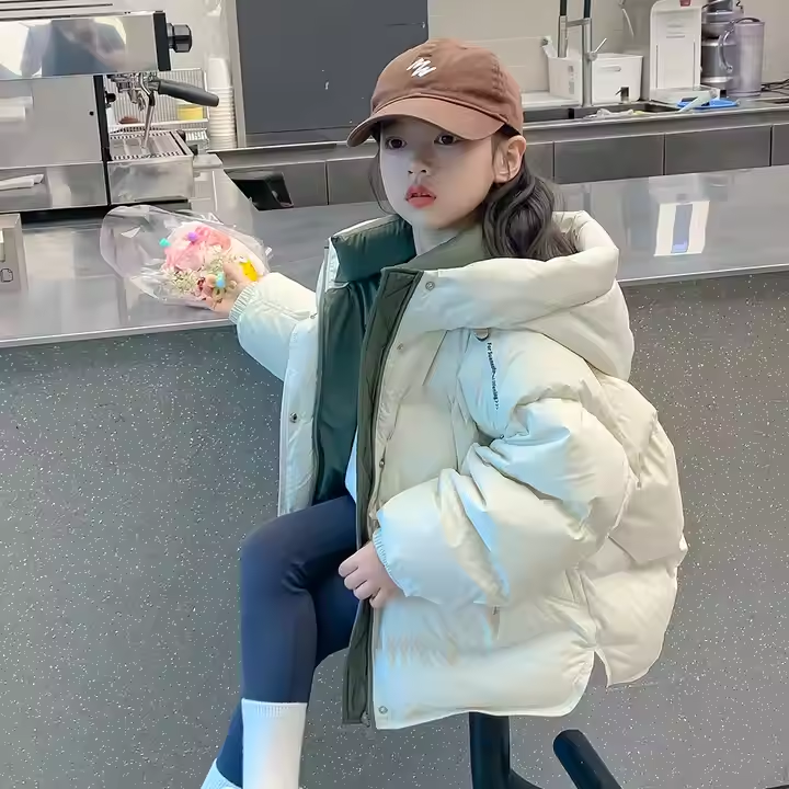 White Goose Down Kids Girls Outerwear Hooded Coat - Image 4