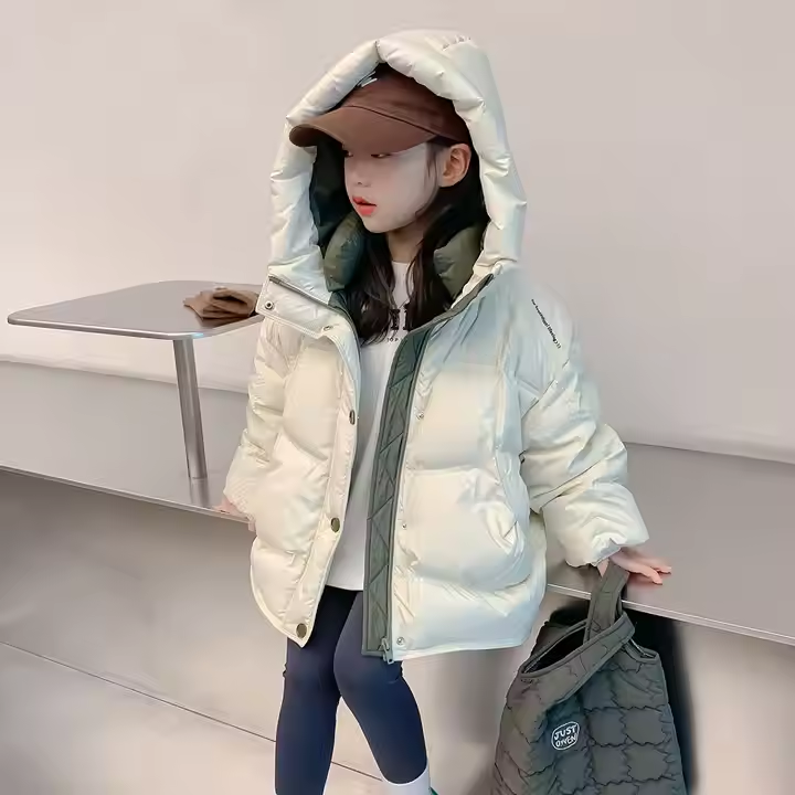 White Goose Down Kids Girls Outerwear Hooded Coat - Image 5