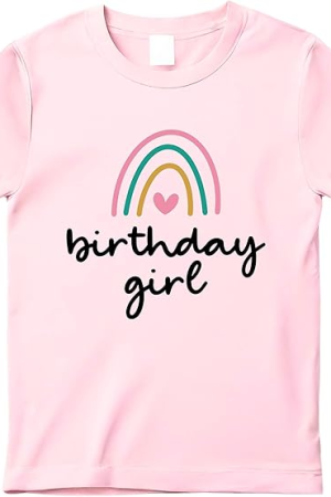 Birthday Girl Rainbow Cute Girls Soft Cotton Top Tees